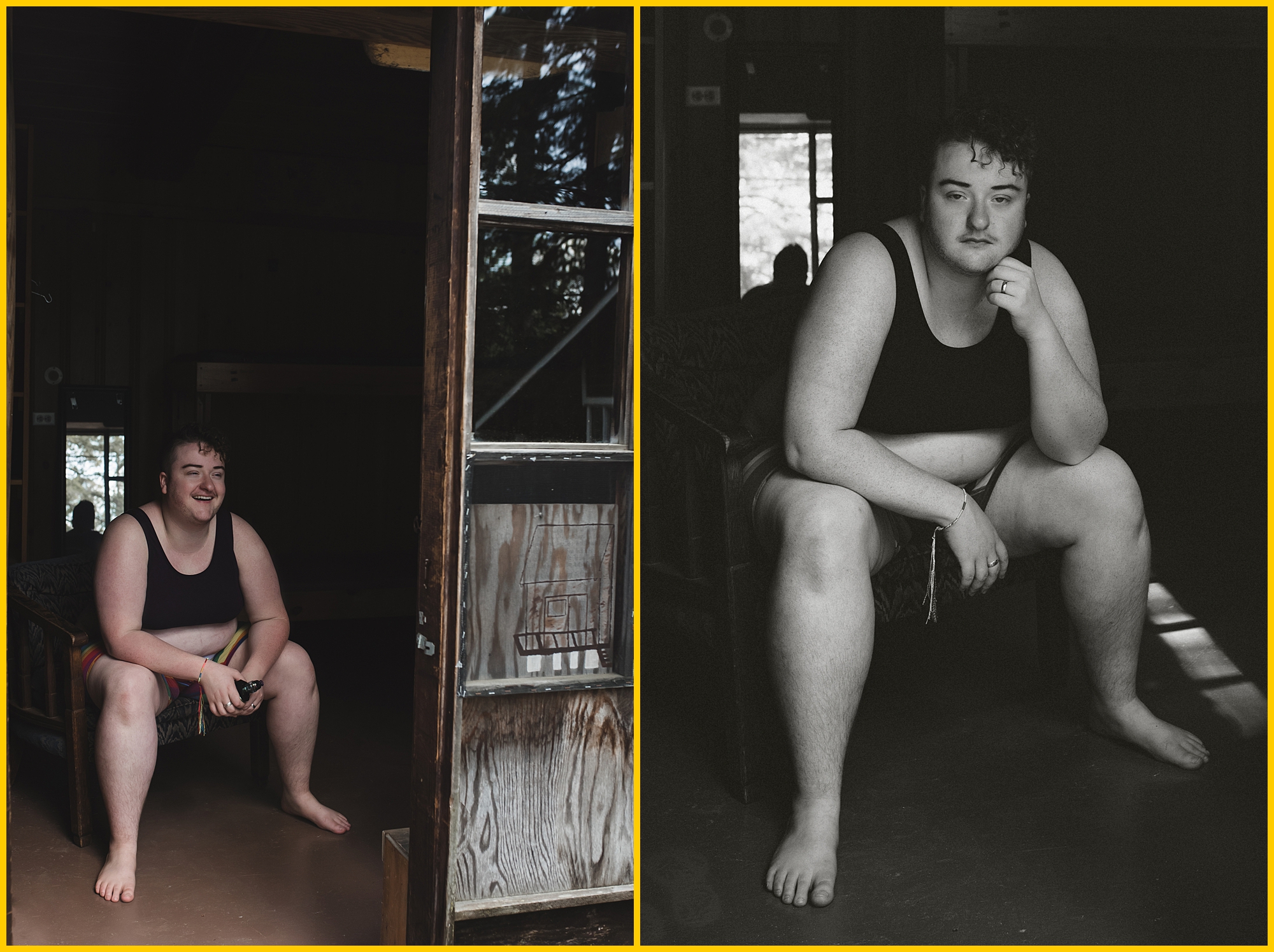 diptych of a trans man boudoir session